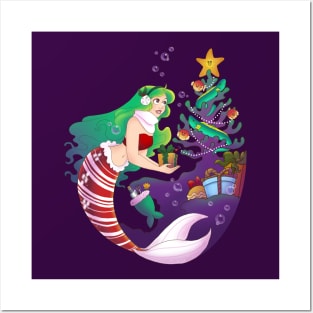 Mermaid Christmas no background Posters and Art